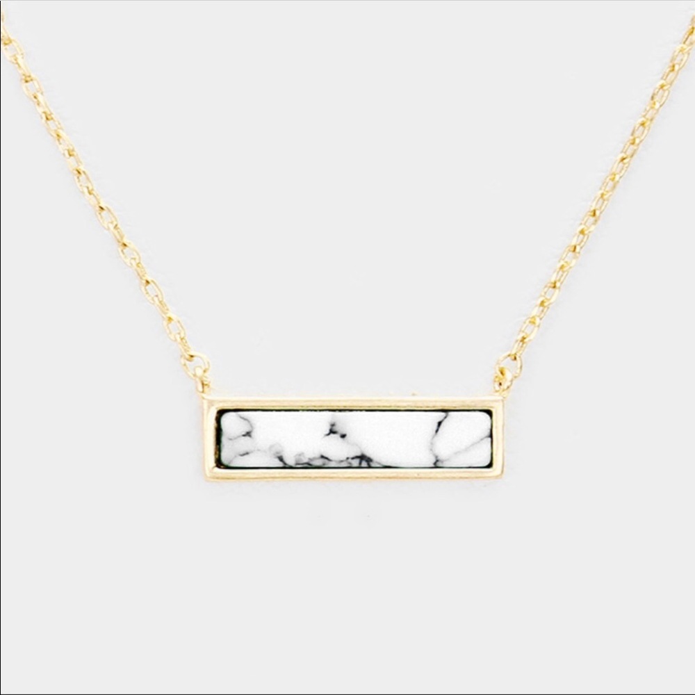 Howlite Rectangular Bar Pendant Necklace